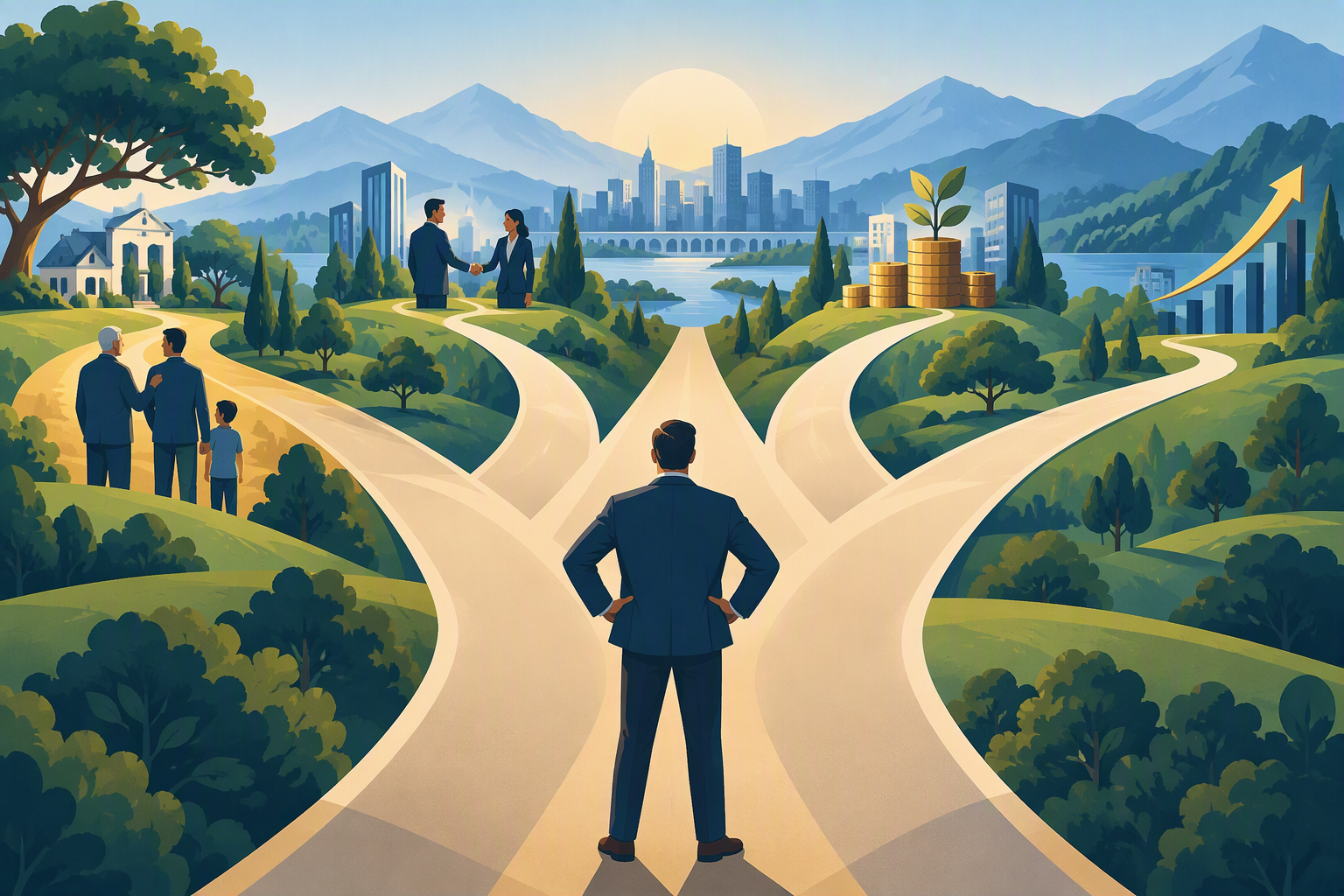SME owner evaluating M&A, business succession, strategic partnership, minority investment, and ownership transition options for future business growth.
